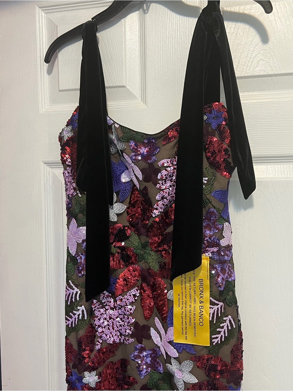 Bronx and Banco Black Maxi Dress with Purple & Red Floral Sequins - Picture 4 of 6